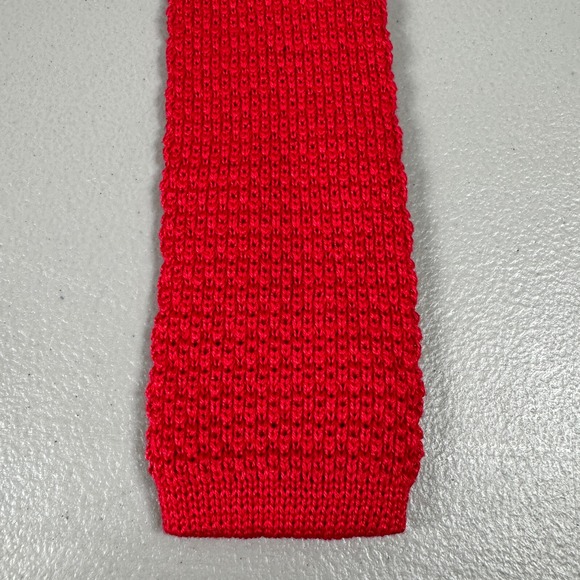 Vintage Lands End Neck Tie Red Cotton Square Knit Skinny Slim Made In USA‎ - Picture 4 of 11